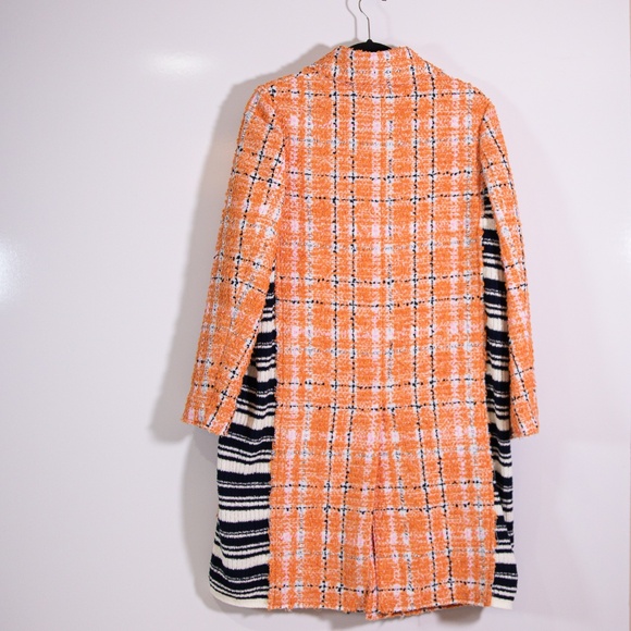 NEW Marni Made In Italy Checked Cotton Blend Tweed And Ribbed Knit Coat Orange 2 - Picture 4 of 4